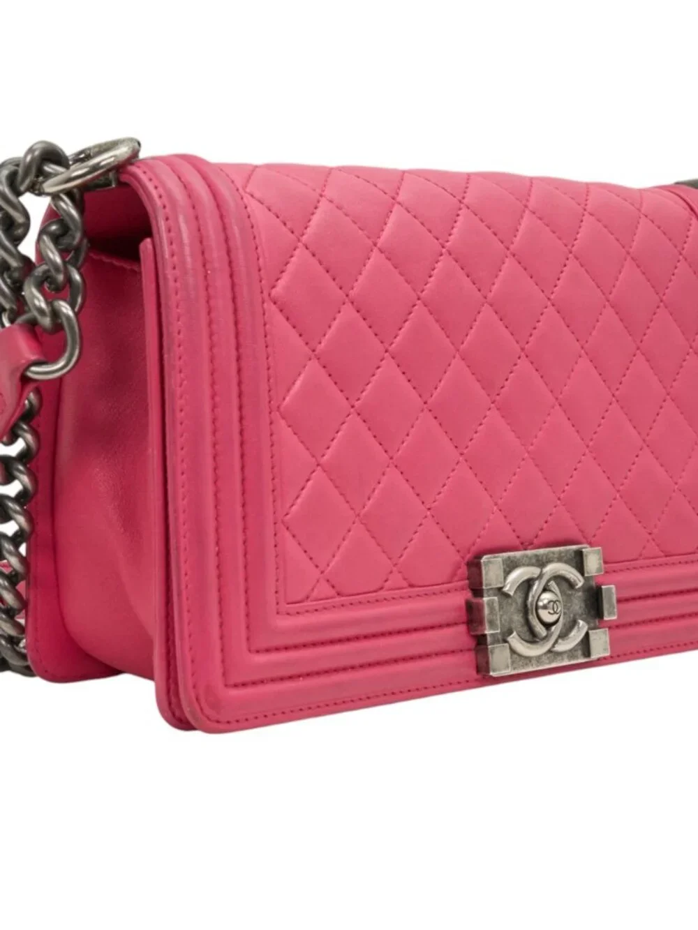 Chanel Pink Lambskin Quilted Medium Boy Bag Ruthenium Hardware